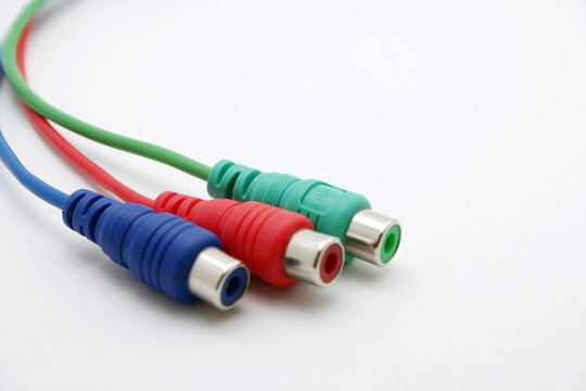Three color component video cable 3 jack close up