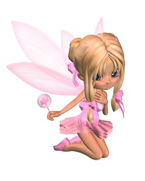 Cute Toon Ballerina Fairy in Pink - kneeling