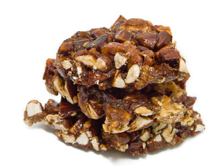 Sugared almond nougat isolated on white.
