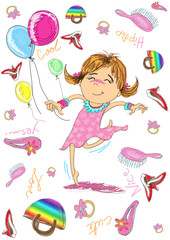 dancing girl cartoon with accessories