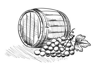 Barrel and a bunch of grapes