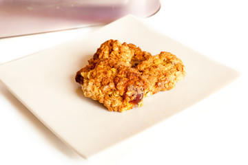 Home made cookies on square white plate