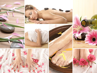 Obraz na płótnie Canvas A collage of spa treatment images with different body parts