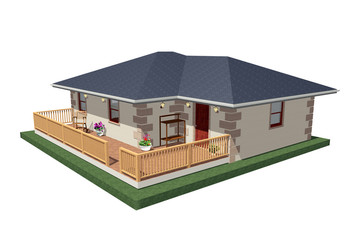 Casa con Veranda-house with a porch-3d