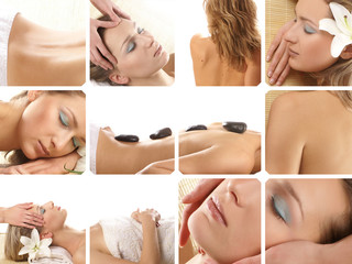 Obraz na płótnie Canvas A collage of spa treatment images with young women
