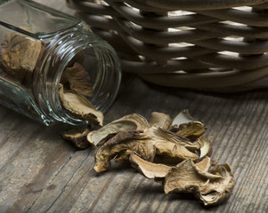porcini Mushrooms Spilling Out Of A Jar