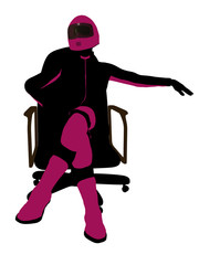 Female Sports Biker Sitting In A Chair Illustration Silhouette