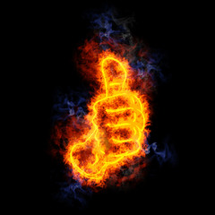 Fiery thumb up sign.
