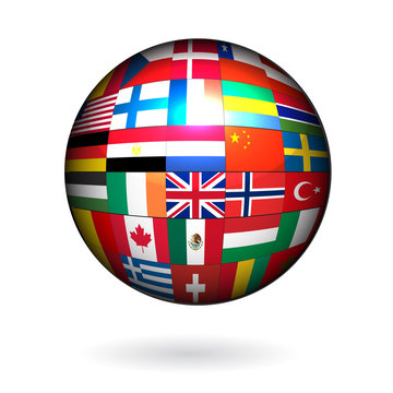 world flags as globe sphere vector isolated
