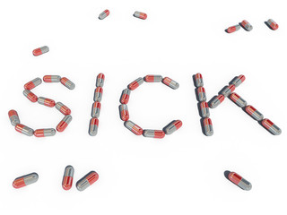 sick health pill text 3d cg