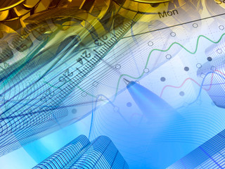 Mail signs, ruler and buildings, collage