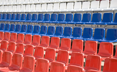 Tribune victory parade in the colors of the Russian flag.