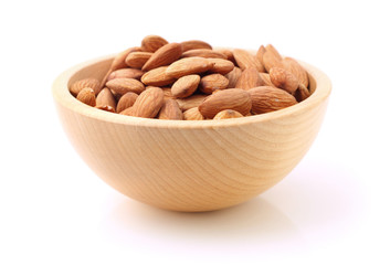 Bowl of almonds on white