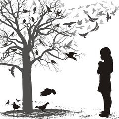 Child admires the birds