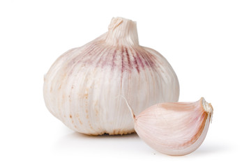 garlics over a white background  (Allium sativum)
