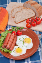 Breakfast fried eggs and sausages