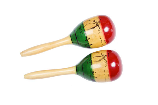 Two colorful shakers or maracas isolated with clipping path