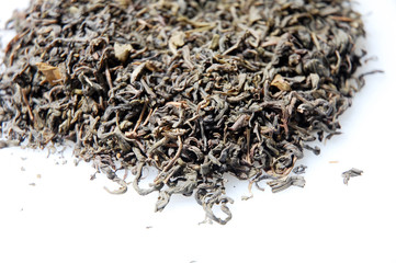 close up of chinese tea with white background
