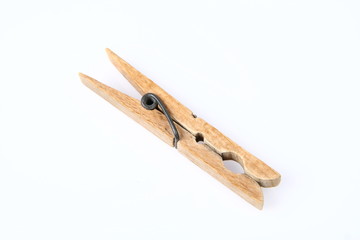 Wooden clothespin on white background