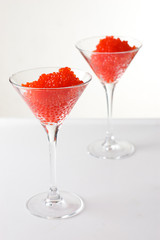 red caviar in glass goblets