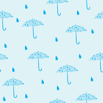 vector seamless blue pattern with umbrella