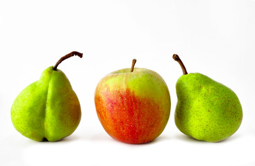 Fresh apple and pears close-up.