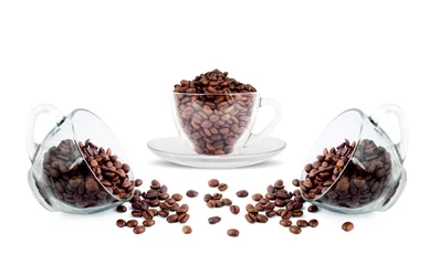 Fond de hotte en verre imprimé Café Grains de café torréfiés bruns