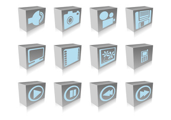 Web Icons, 3d cubes in perspective, grey and blue 03