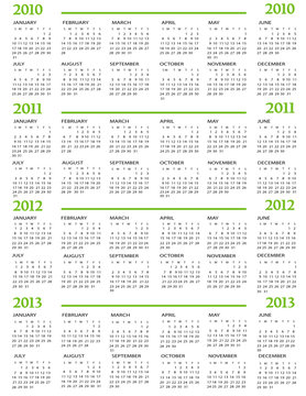 Calendar, New Year  2010, 2011, 2012, 2013