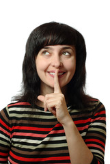 Fototapeta premium Naughty woman shows hush sign
