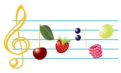 key, lines and berries as musical notes