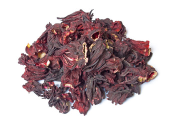 Pile of Hibiscus tea isolated on white
