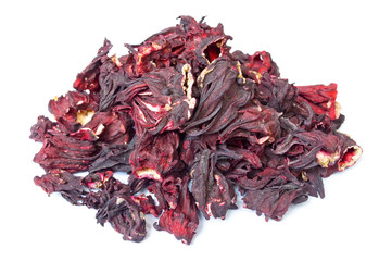 Pile of Hibiscus tea isolated on wite