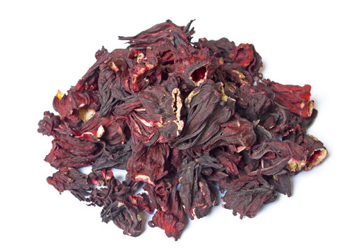 Pile of Hibiscus tea isolated on white
