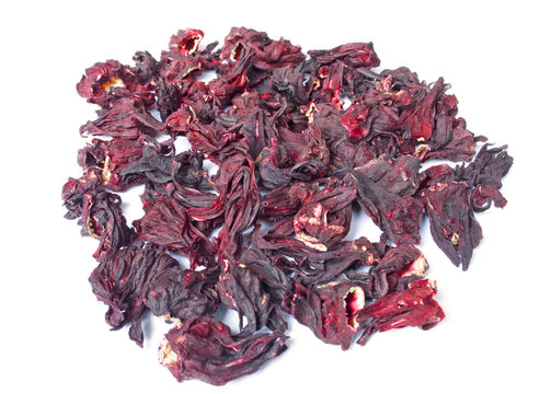 Dried hibiscus flowers isolated on white