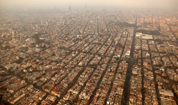 mexico df city town aerial view from airplane