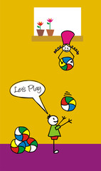 Fototapeta premium Kids playing with balls in the backyard