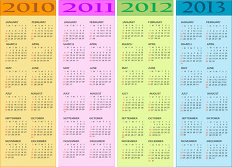 Calendar, New Year  2010, 2011, 2012, 2013