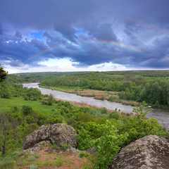 Fototapeta na wymiar Landscape with rock and river