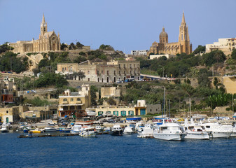 Boats in harbor near Gozo island, Malta