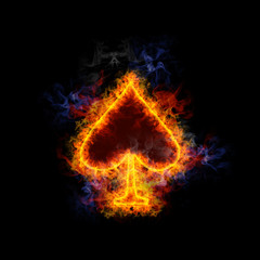 Fiery card symbol spade.