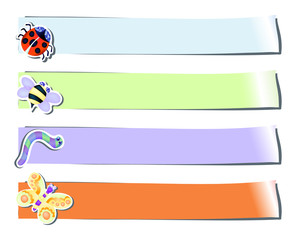 Set of four stickers with insects, vector illustration