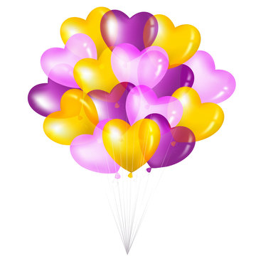Bunch Of Colorful Heart Shape Balloons