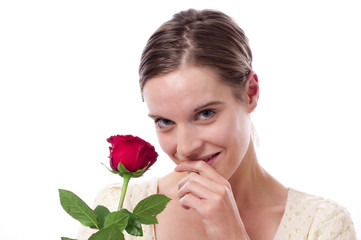 Young woman with red rose, Portrait