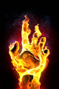fire hand on black background