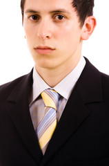 Close up portrait of young business man, isolated on white