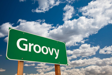 Groovy Green Road Sign with Sky