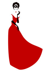 figura de mujer elegante con vestido rojo