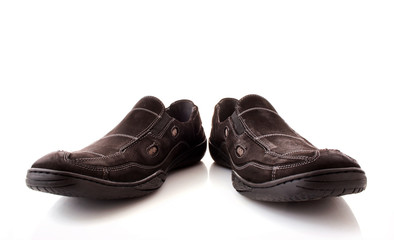 Pair of man's black shoes isolated on white background