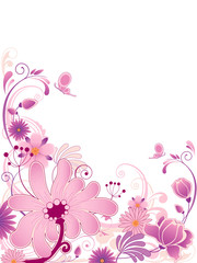 Fototapeta na wymiar violet floral background with ornament and flowers